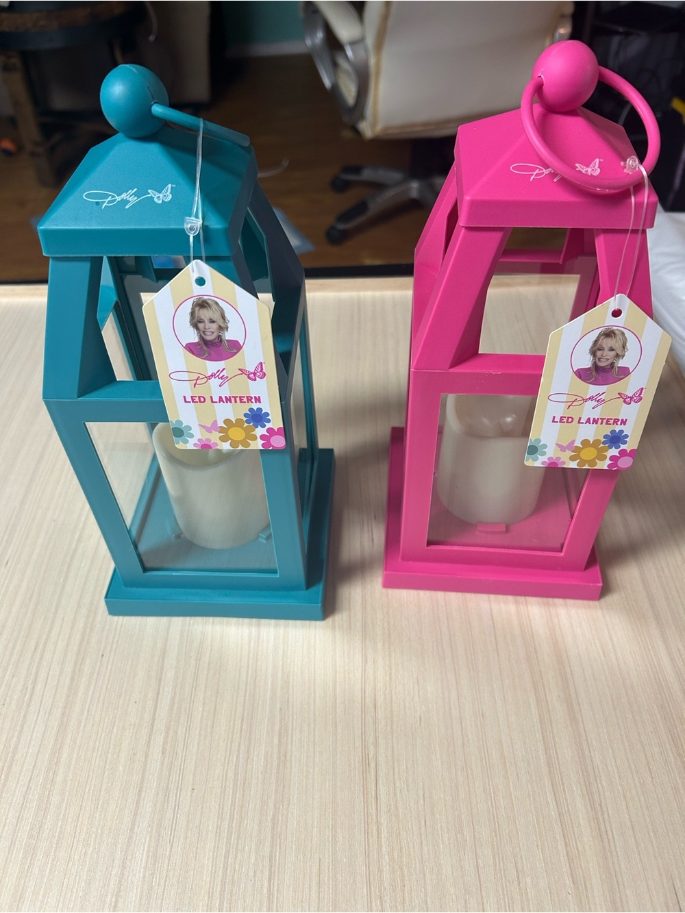 Dolly Parton Teal and Hot Pink LED Lantern Pair